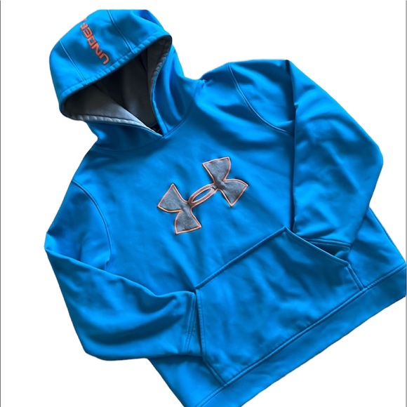 UNDER ARMOUR HOODIE YOUTH LIGHT BLUE KANGAROO POCKET STYLE LOGO ON FRONT LARGE - Picture 1 of 7